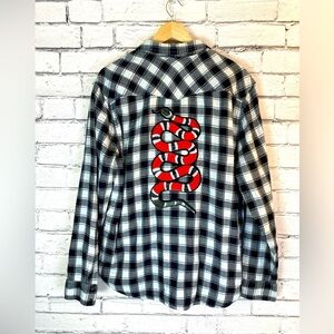 Lucky Brand Buffalo Check Taylor Swift Snake Embroidery Western Button Down XL